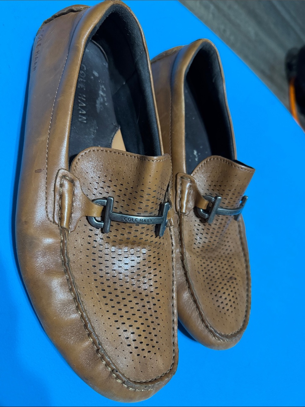 Cole Haan Tan Perforated Leather Bit Loafers